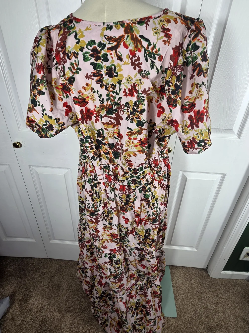 Maeve Anthropologie Floral Maxi Dress Pink Smocked Waist Short Sleeve XL - Picture 4 of 10